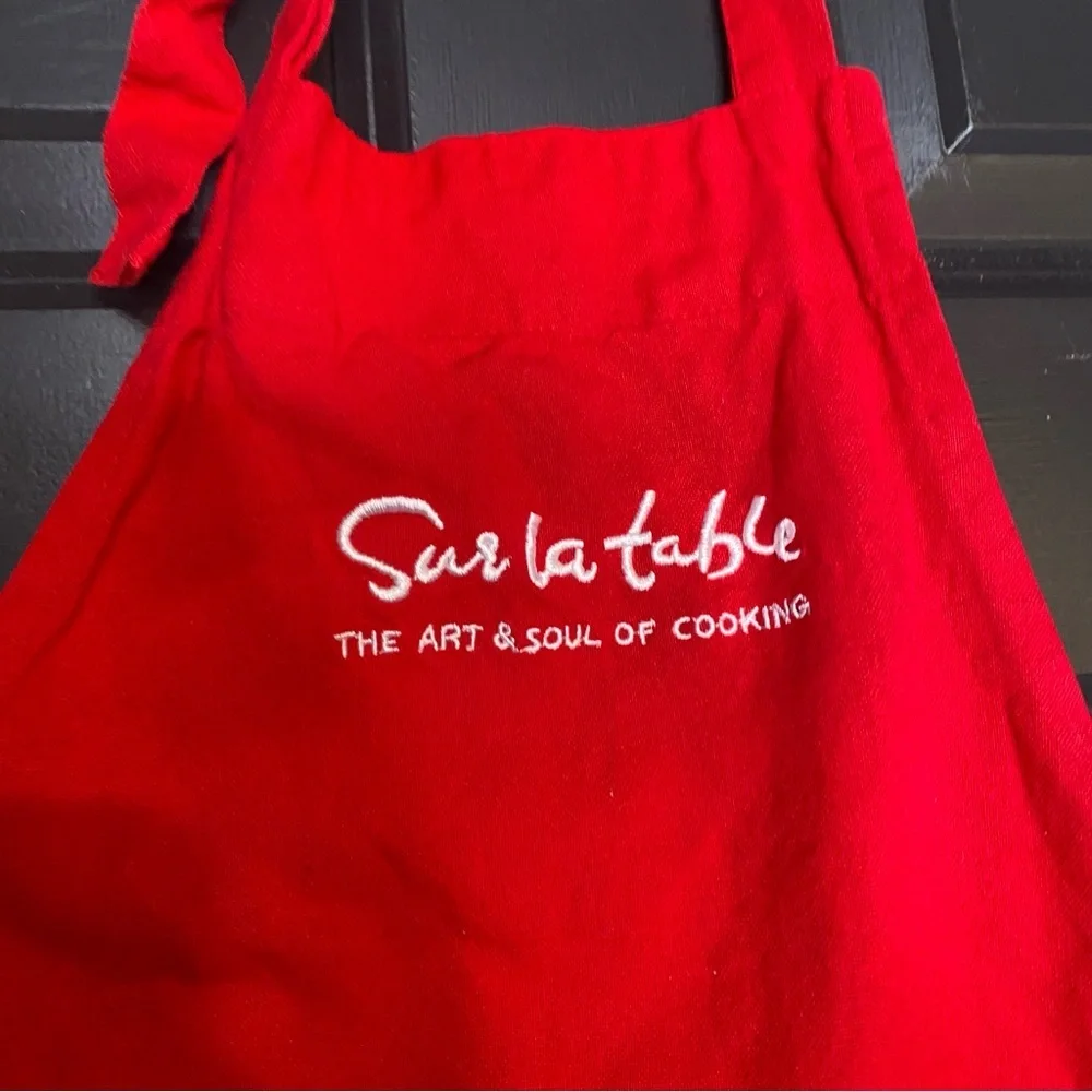 Sur La Table Kids Red & White Embroidered Cooking Apron With Pocket